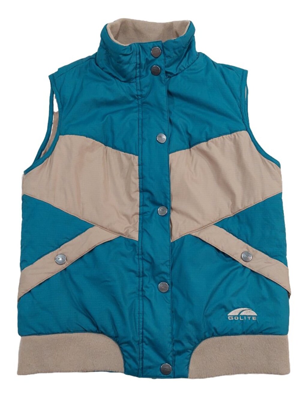 Golite Puffer Insulated Vest Women's Sz S, Colorblock Green Tan Retro Gorpcore